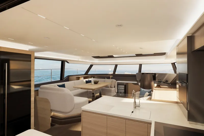 Slide: The Image of Luxurious interior of 2026 Veya 53 yacht with modern kitchen and seating area. - 21