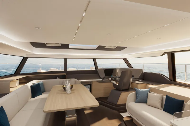 Slide: The Image of Luxurious interior of 2026 Veya 53 yacht with modern seating and panoramic windows. - 29