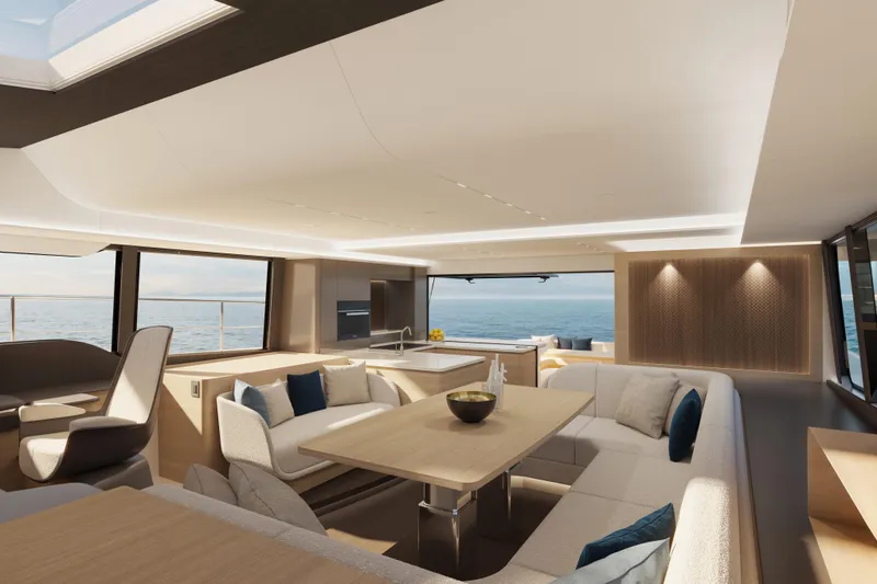 Slide: The Image of Luxurious interior of 2026 Veya 53 yacht with modern seating and ocean view. - 25