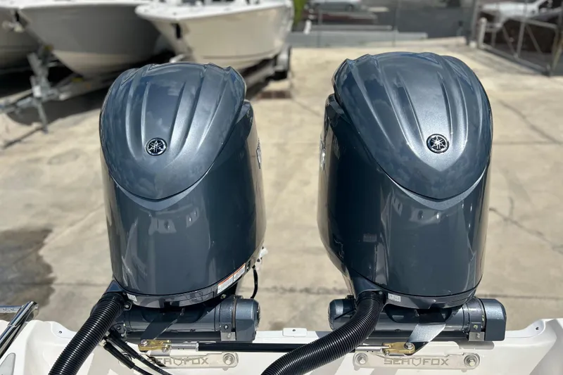 Slide: The Image of Twin Yamaha outboard engines on a 2026 Sea Fox 268 Commander boat. - 20