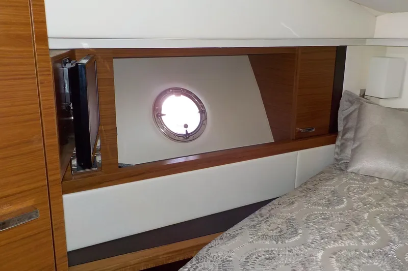 Slide: The Image of Luxurious black leather seating in 2018 Tiara Yachts 39 Coupe interior. - 21