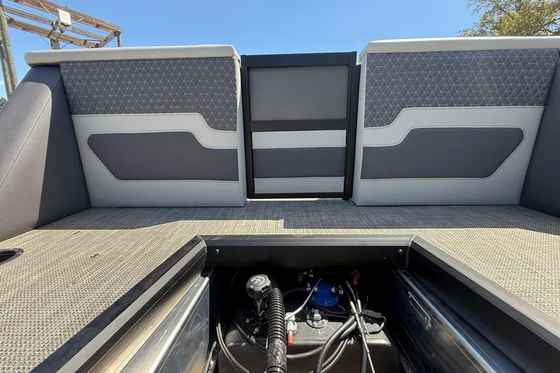 Slide: The Image of 2026 Viaggio Lago Z22U boat interior with open storage compartment, showcasing modern design. - 8