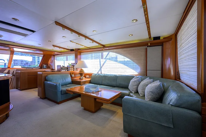 Slide: The Image of Luxurious 1985 Feadship Yacht Fisherman interior with elegant seating and wooden accents. - 109
