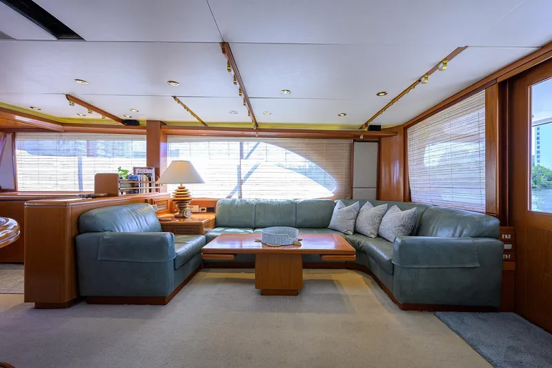Slide: The Image of Luxurious 1985 Feadship Yacht Fisherman interior with elegant seating and natural light. - 110