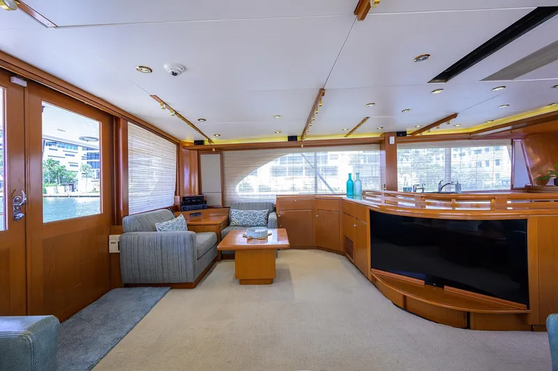 Slide: The Image of Luxurious interior of 1985 Feadship Yacht Fisherman with elegant wood finishes and modern amenities. - 113
