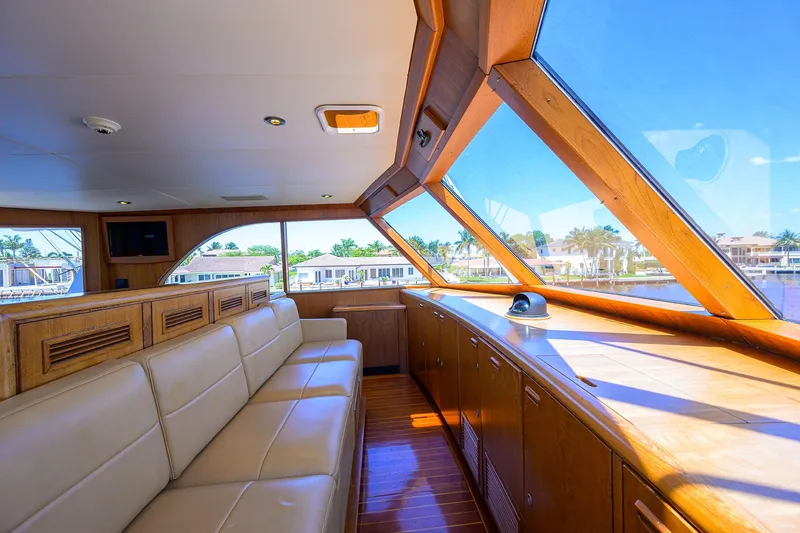 Slide: The Image of Luxurious 1985 Feadship Yacht Fisherman interior with panoramic windows and elegant wood finish. - 43