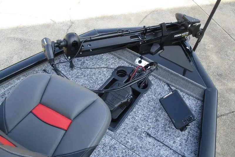 Slide: The Image of 2026 Tracker Pro Team 195 Tournament Edition boat interior with Minn Kota trolling motor. - 5