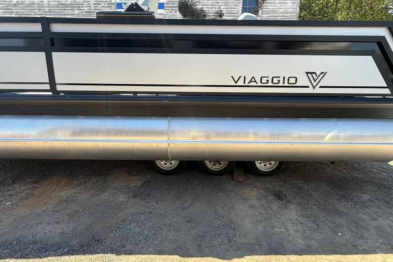 The Image of 2026 Viaggio LOGO Z22S-CC pontoon boat side view with logo visible. - 0