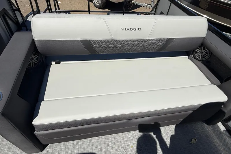 Slide: The Image of Viaggio LOGO Z22S-CC 2026 boat seat with elegant gray upholstery and diamond pattern. - 26