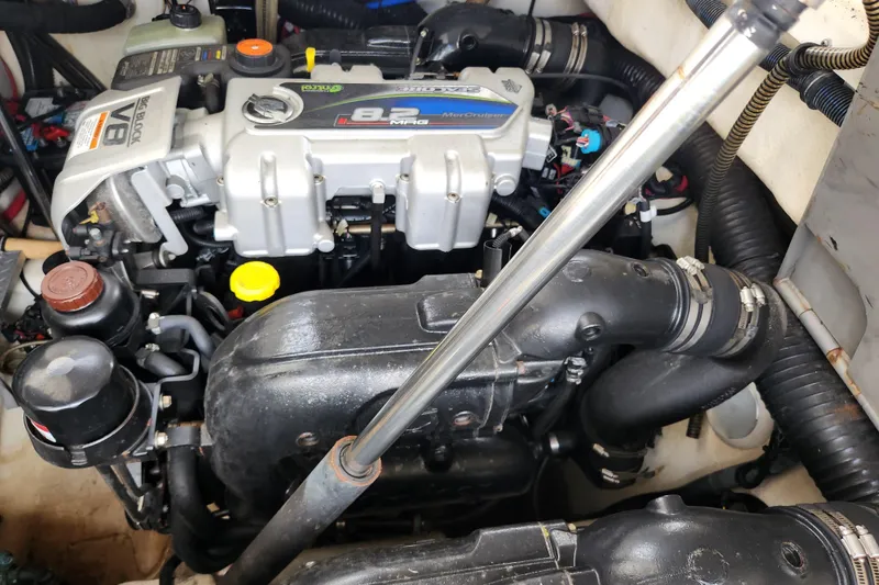Slide: The Image of Engine compartment of a 2015 Formula 34 Performance Cruiser, featuring a MerCruiser V8 engine. - 48