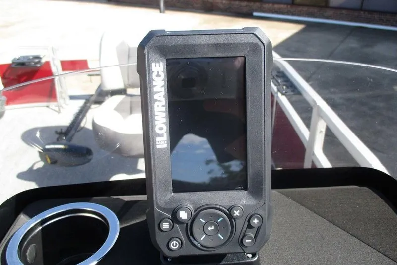 Slide: The Image of Lowrance fish finder on 2026 Sun Tracker Bass Buggy® 16 XL Select boat dashboard. - 5