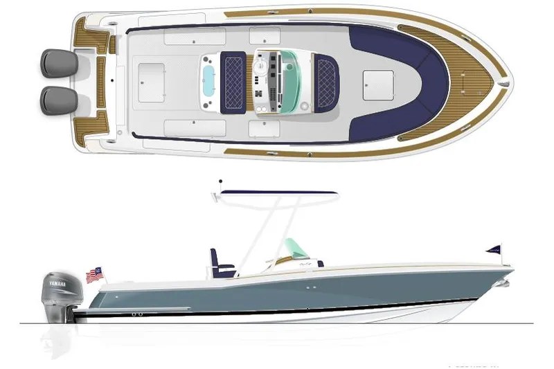 Slide: The Image of Manufacturer Provided Image: 2015 Chris-Craft Catalina 26 boat, top and side view, with twin Yamaha outboard engines. - 8