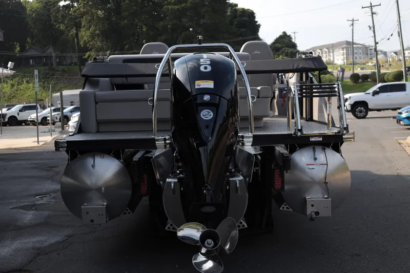 Slide: The Image of 2026 Barletta ARIA 22UC pontoon boat rear view with powerful outboard motor. - 5