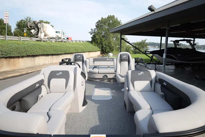 Slide: The Image of 2026 Barletta ARIA 22UC pontoon boat with spacious seating and modern design. - 8