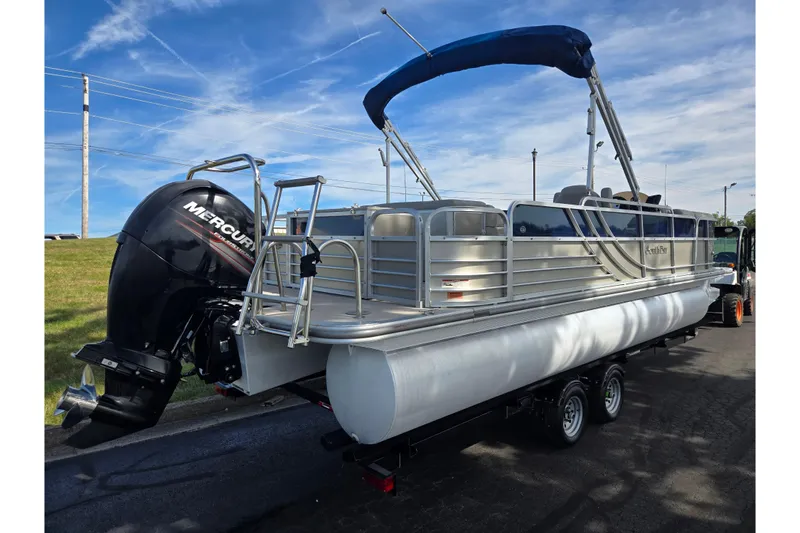 Slide: The Image of 2014 South Bay 522 FCR pontoon boat with Mercury outboard motor on trailer. - 3