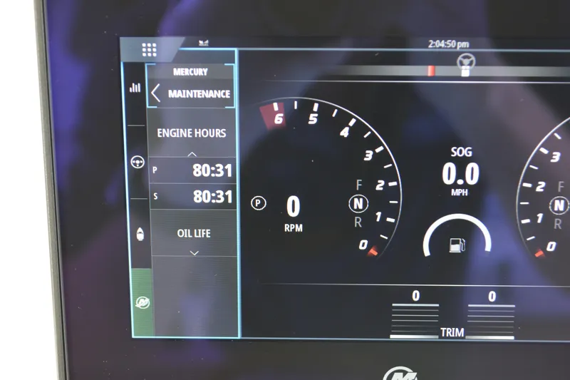 Slide: The Image of Dashboard display of 2024 Tiara Yachts 34 LS showing engine hours and RPM. - 46