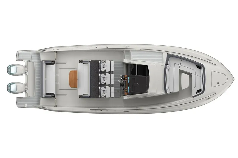 Slide: The Image of Manufacturer Provided Image: Top view of 2024 Tiara Yachts 34 LS boat layout, featuring spacious seating and dual engines. - 48