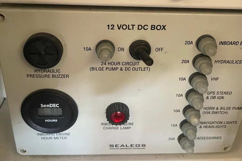 Slide: The Image of Sealegs 7.7 RIB 2013 control panel with hydraulic pressure buzzer and engine hour meter. - 9