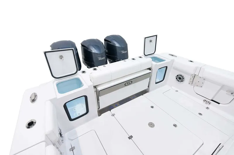 Slide: The Image of Manufacturer Provided Image: 2022 Sportsman Open 352 Center Console boat with triple outboard engines. - 16