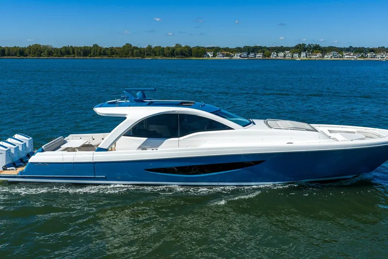 The Image of 2026 Valhalla V-55 Sport Yacht cruising on a sunny day, showcasing sleek design. - 0