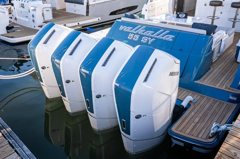 Slide: The Image of 2026 Valhalla V-55 Sport Yacht with four powerful Mercury outboard engines. - 9