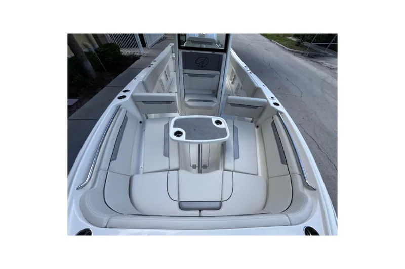 Slide: The Image of 2026 Sailfish 252 boat interior with seating and table, showcasing modern design. - 7