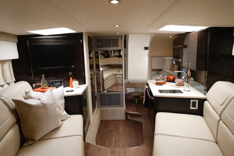 Slide: The Image of Manufacturer Provided Image: Interior of 2021 Formula 350 Sun Sport yacht with modern amenities and luxurious seating. - 62