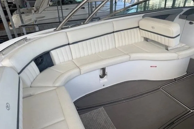 Slide: The Image of Luxurious seating area on a 2017 Cobalt R35 boat with white upholstery. - 5