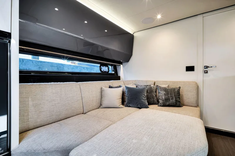 Slide: The Image of Luxurious interior of 2023 Azimut Verve 47 yacht with plush seating and elegant decor. - 30