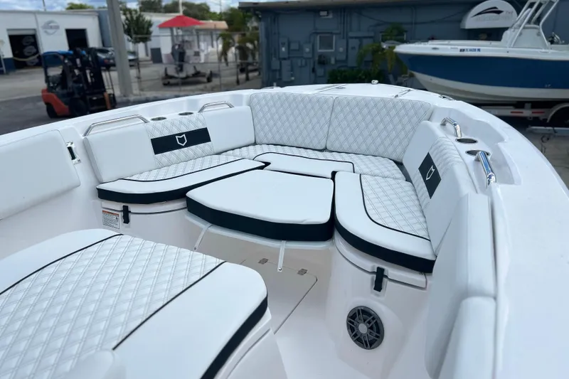 Slide: The Image of 2026 Sea Fox 268 Commander boat interior with cushioned seating and modern design. - 3