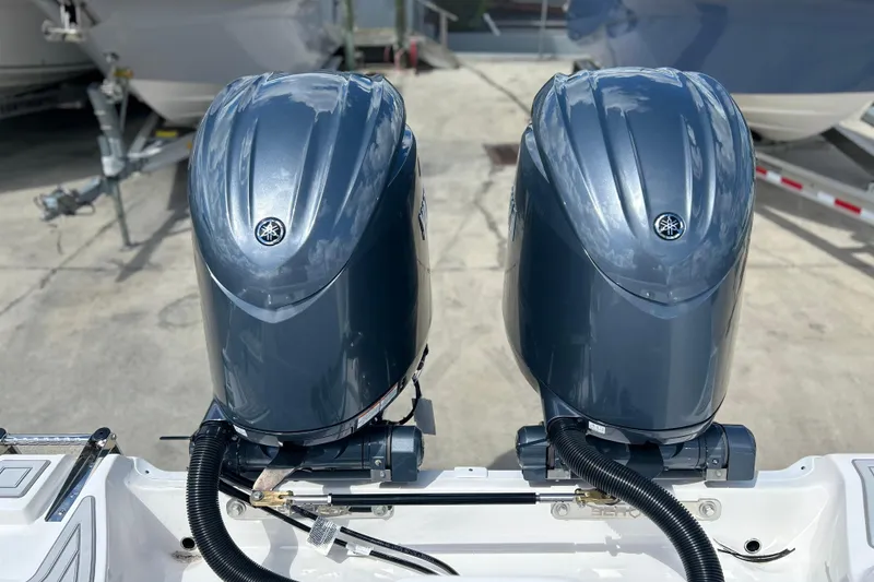 Slide: The Image of Twin Yamaha outboard engines on a 2026 Sea Fox 268 Commander boat. - 38