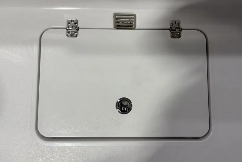 Slide: The Image of 2025 Sportsman Masters 267OE Bay Boat hatch with stainless steel hinges and latch. - 22