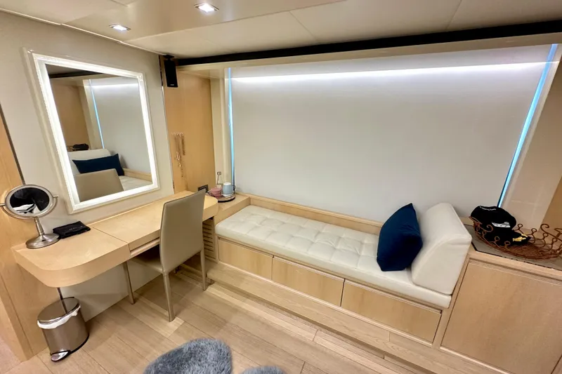 Slide: The Image of Luxurious interior of 2016 Absolute 72 FLY yacht with elegant vanity and seating area. - 102