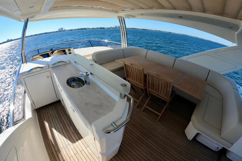 Slide: The Image of Luxurious 2016 Absolute 72 FLY yacht interior with seating and ocean view. - 145