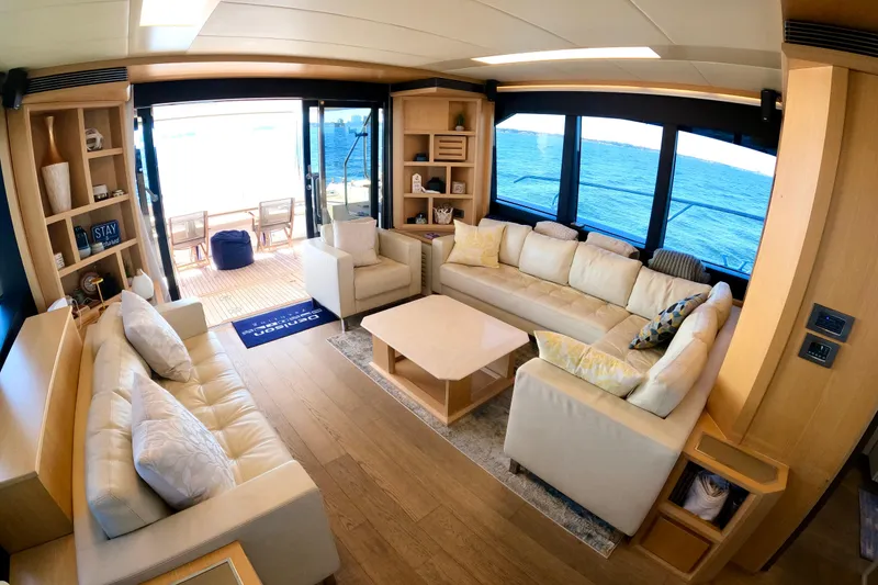 Slide: The Image of Luxurious interior of 2016 Absolute 72 FLY yacht with elegant seating and ocean view. - 150