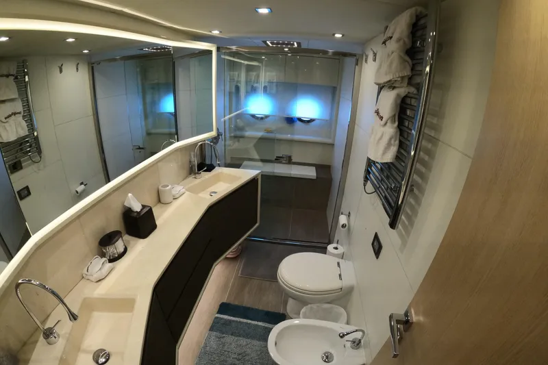 Slide: The Image of Luxurious bathroom in 2016 Absolute 72 FLY yacht with modern fixtures and elegant design. - 157