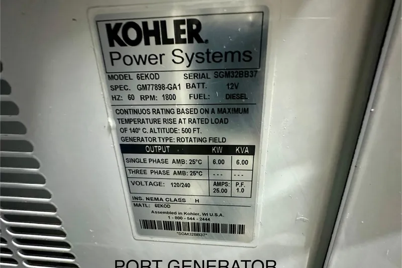 Slide: The Image of Kohler Power Systems generator label on Absolute 72 FLY yacht, model 6EKOD, diesel, 2016. - 16