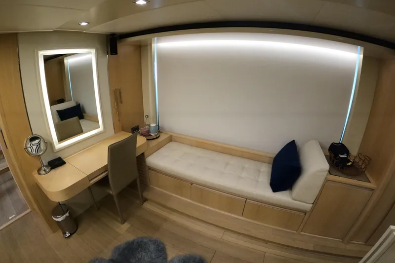 Slide: The Image of Luxurious interior of 2016 Absolute 72 FLY yacht with elegant seating and vanity area. - 160