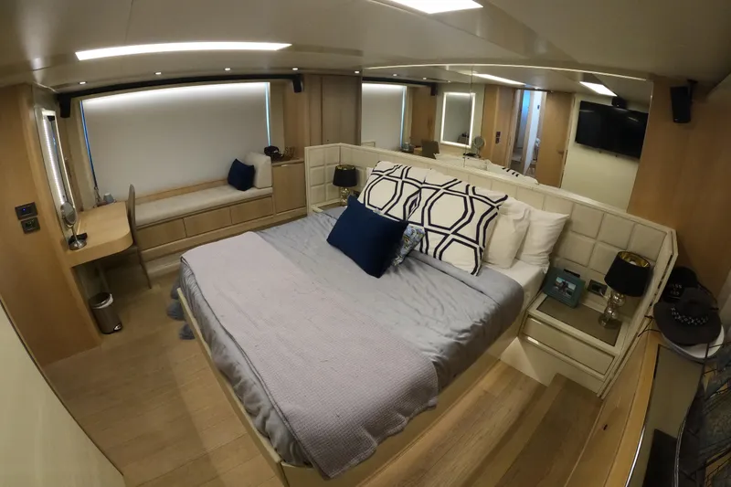 Slide: The Image of Luxurious bedroom interior of 2016 Absolute 72 FLY yacht with modern decor and cozy bedding. - 161