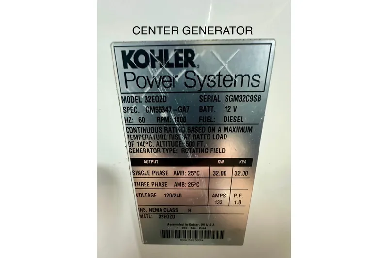 Slide: The Image of Kohler Power Systems generator label on Absolute 72 FLY, 2016 model, diesel, 32 kW output. - 17