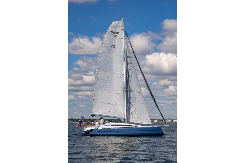Slide: The Image of Sailing on water, Dragonfly 32 Evolution 2025 trimaran under blue sky. - 20
