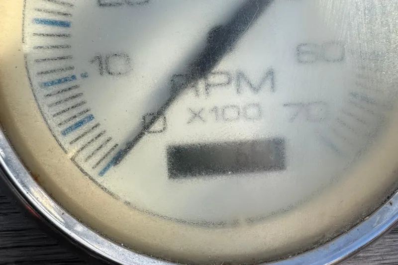Slide: The Image of Close-up of a Carolina Skiff 16 JVX CC 2018 RPM gauge. - 5