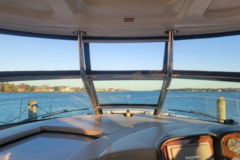 Slide: The Image of View from the helm of a 2007 Sea Ray 440 Sundancer yacht on the water. - 7