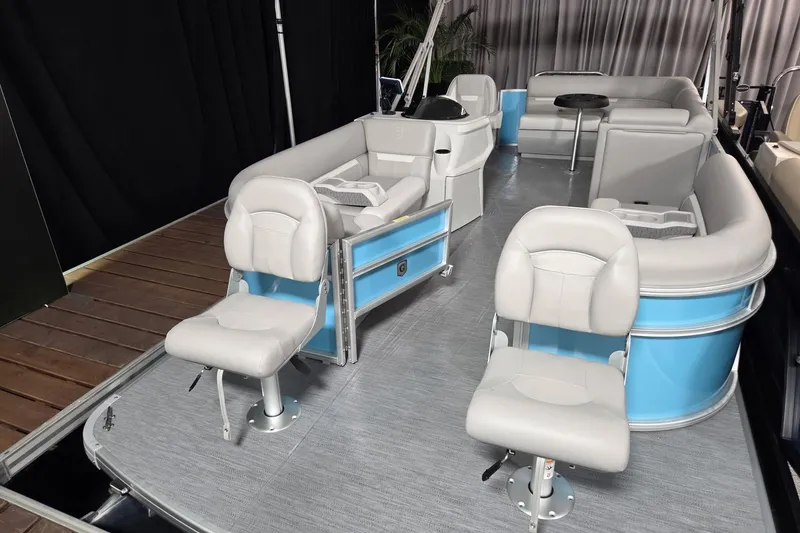 Slide: The Image of 2026 Godfrey Experience 2086 BFX pontoon boat with spacious seating and modern design. - 2