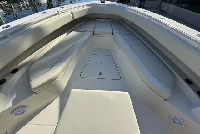 Slide: The Image of 2011 Hydra-Sports 4200 SF boat interior with spacious seating and sleek design. - 3