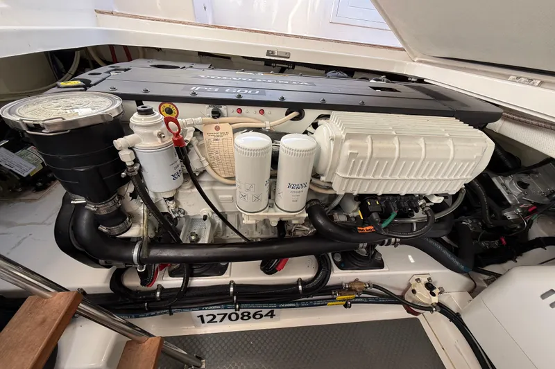 Slide: The Image of Engine compartment of 2017 Grand Banks 44 Eastbay SX with Volvo Penta components. - 126