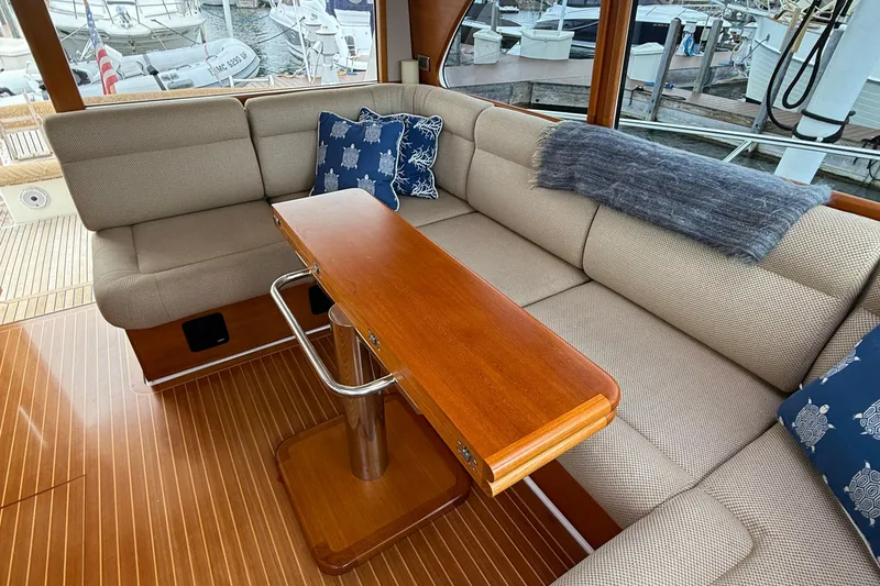 Slide: The Image of 2017 Grand Banks 44 Eastbay SX yacht interior with wooden cabinetry and sink. - 58