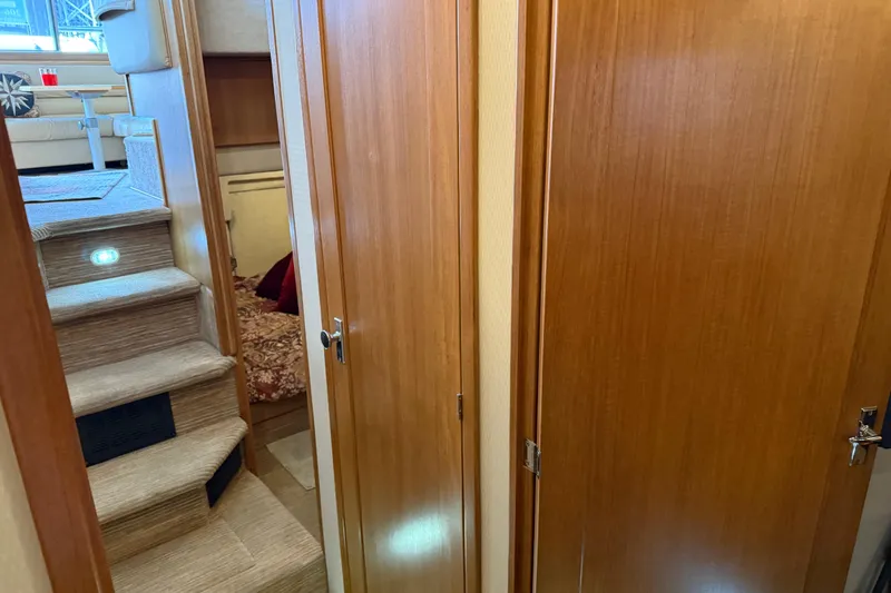 Slide: The Image of Bathroom interior of 1999 Bayliner 3988 Command Bridge Motoryacht, featuring sink and shower. - 44