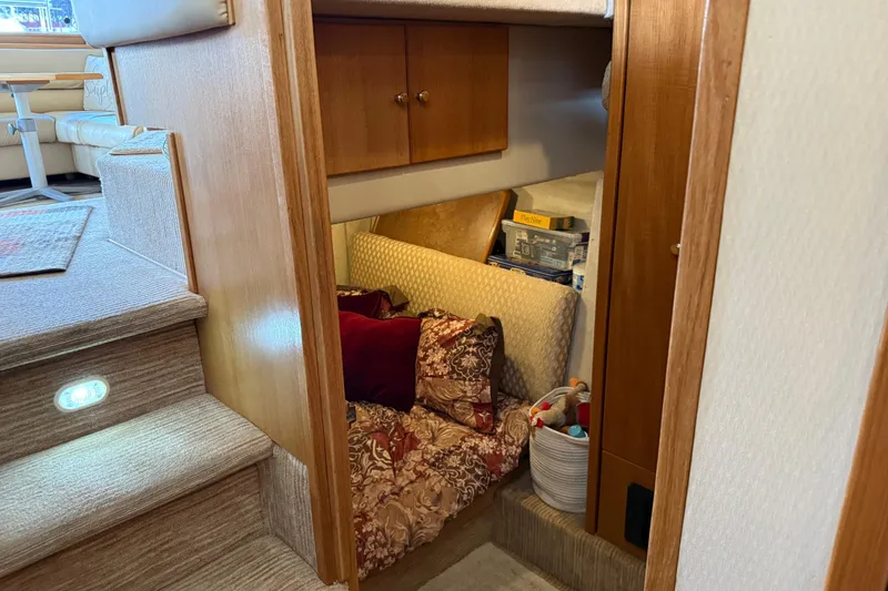 Slide: The Image of Bathroom interior of 1999 Bayliner 3988 Command Bridge Motoryacht with shower and towels. - 45