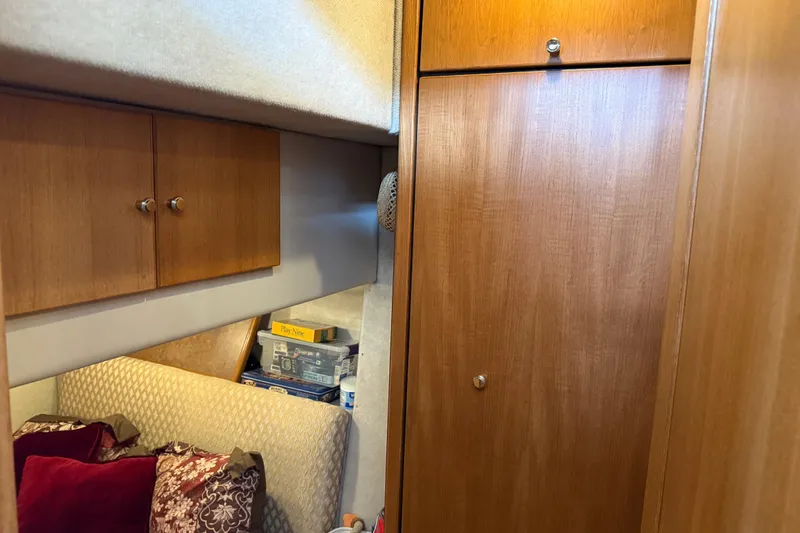 Slide: The Image of Bathroom interior of 1999 Bayliner 3988 Command Bridge Motoryacht with sink and toilet. - 46